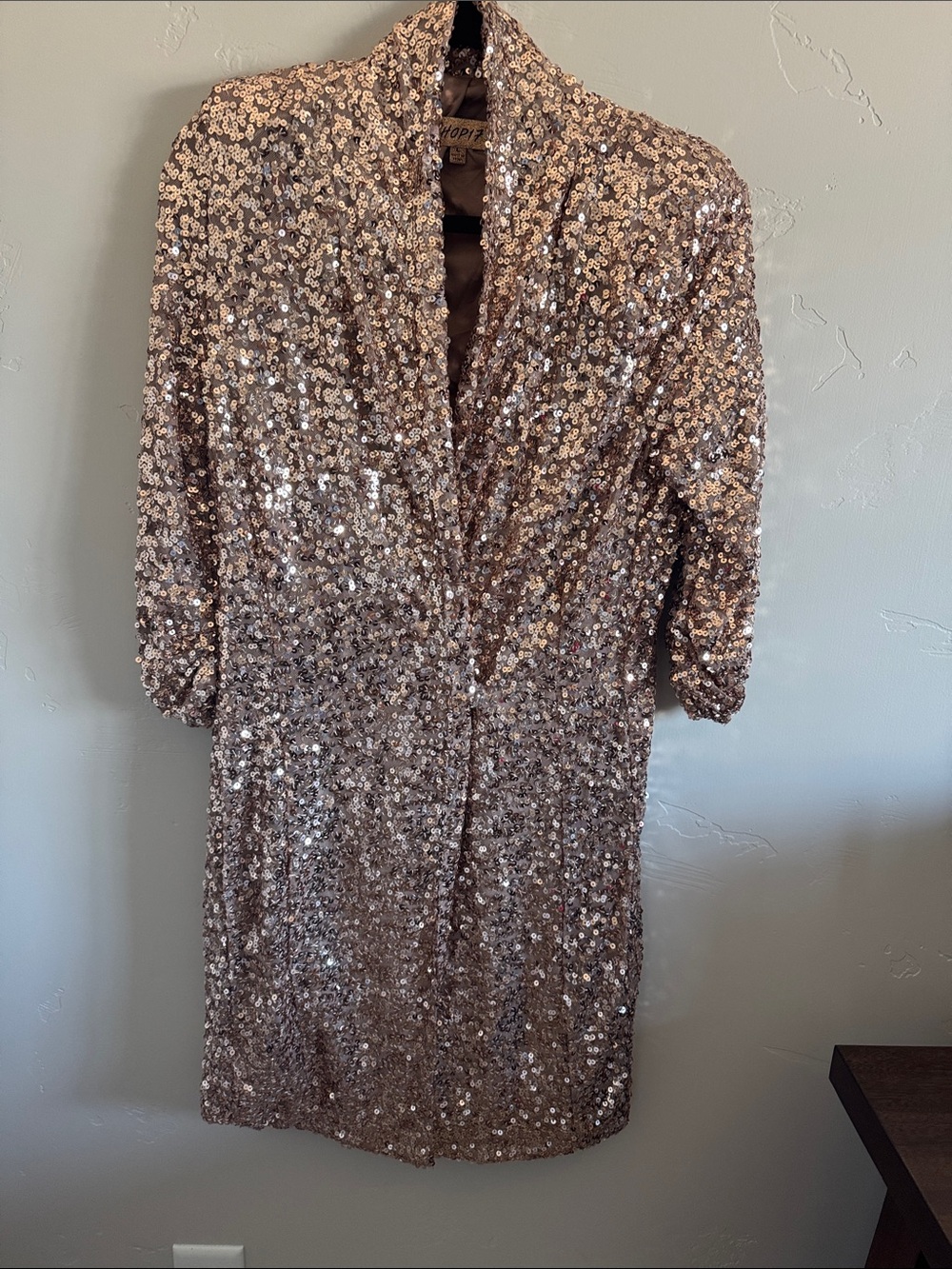 Gold sequin blazer style dress.  NWOT